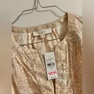 LOFT Cream and Gold Patterned Blouse